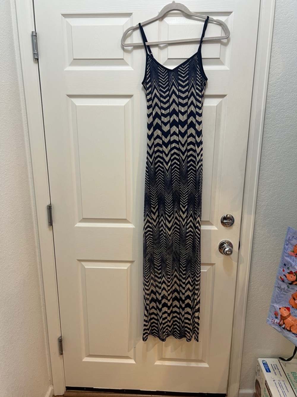 love, Fire Navy and Cream Chevron Slip Maxi Dress